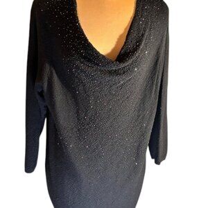 Eileen Fisher System Italian Merino Wool Beaded Cowl Neck Sweater Black Size L